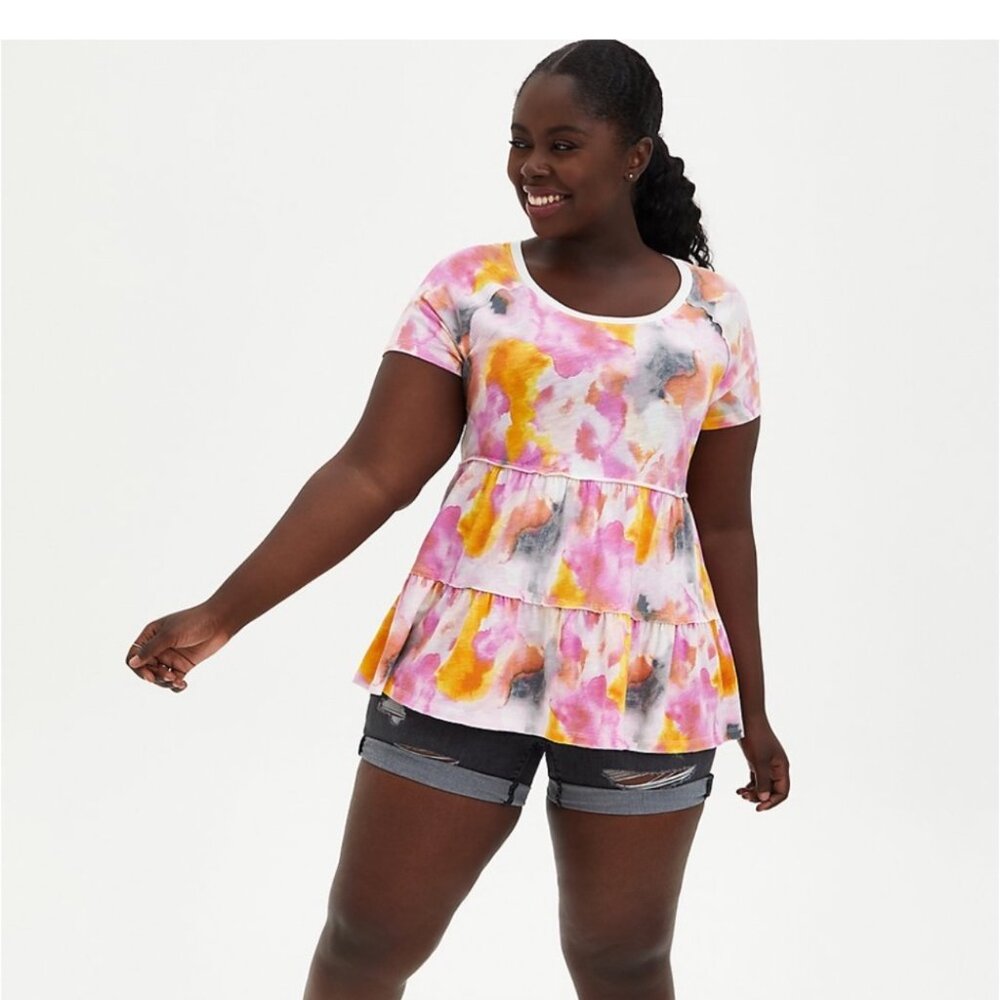 Babydoll Slub Scoop Neck Tiered Top 2X